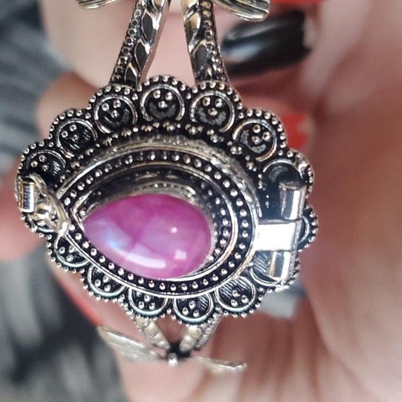 New Pink Rainbow Moonstone 925 Silver Butterflies Poison Cuff Bracelet. - Picture 2 of 12